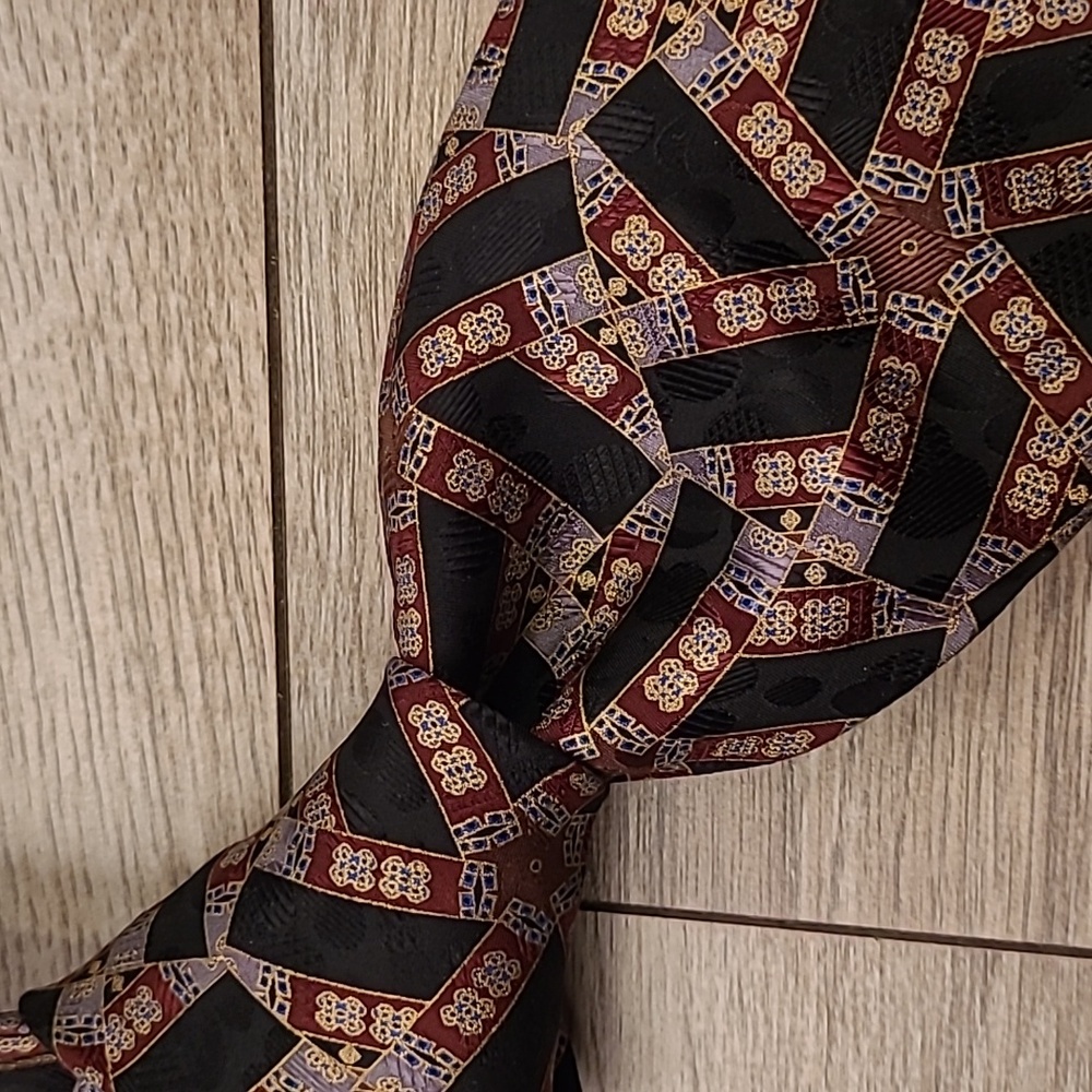 STEFANO RICCI Italy Black Brown Red Rectangles Pattern Mens‎ Silk Tie VTG RARE
